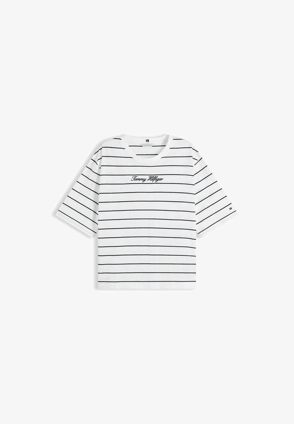 Tommy Hilfiger TOMMY HILFIGER LOGO EMBROIDERY RELAXED CREW NECK T-SHIRT - Print T-shirt - fine stp ecru   dark night