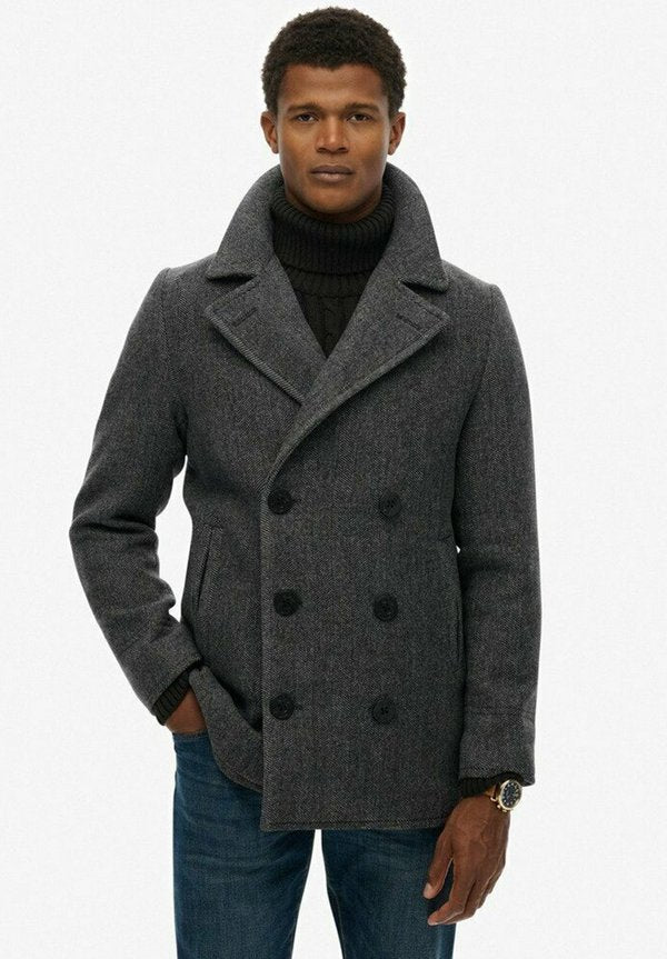 Superdry & Co MERCHANT PEA - Short coat - charcoal herringbone
