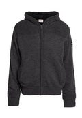 Kapuzensweatjacke mit Reißverschluss in Dunkelgrau, mit geripptem Muster an Schultern und Bündchen, zwei Fronttaschen und einem weichen Innenfutter.
