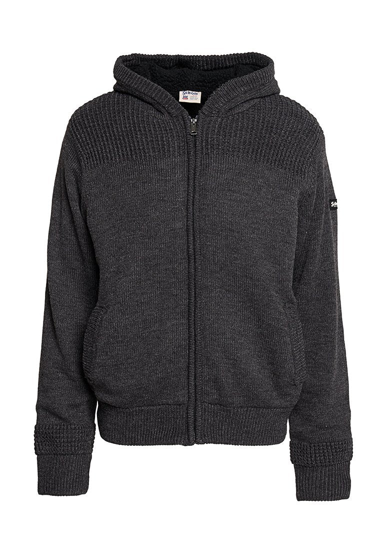 Kapuzensweatjacke mit Reißverschluss in Dunkelgrau, mit geripptem Muster an Schultern und Bündchen, zwei Fronttaschen und einem weichen Innenfutter.