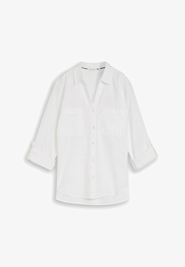 TOM TAILOR BLOUSE WITH SLUB STRUCTURE - Button-down blouse - white
