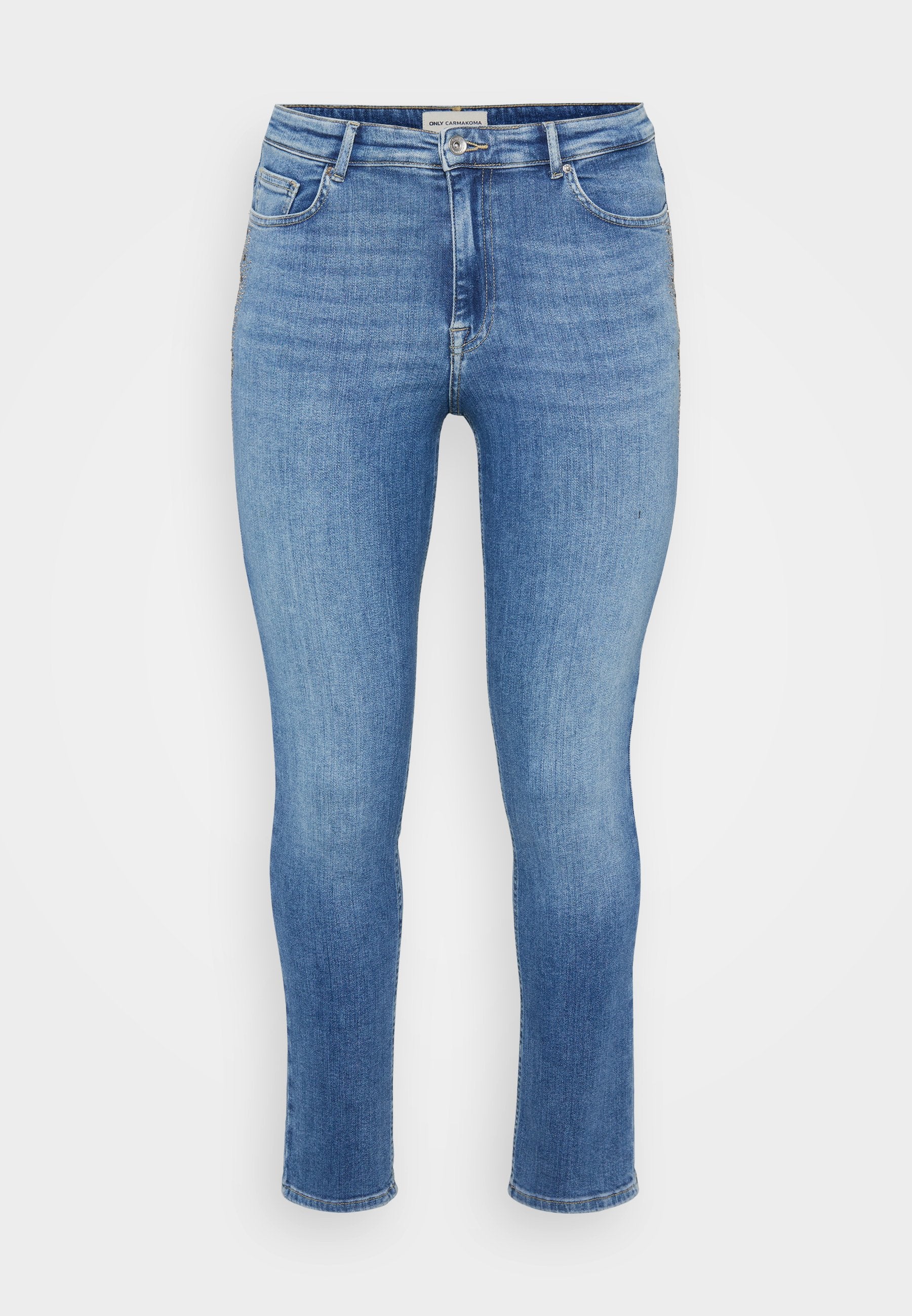 Hellblaue Denim-Jeans mit slim fit, ausgestattet mit einem klassischen Fünf-Taschen-Design und sichtbaren Nähten. Keine Verzierungen oder Muster.