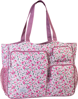 Strandtasche mit Fächern, Blumen, rosa Fabrizio