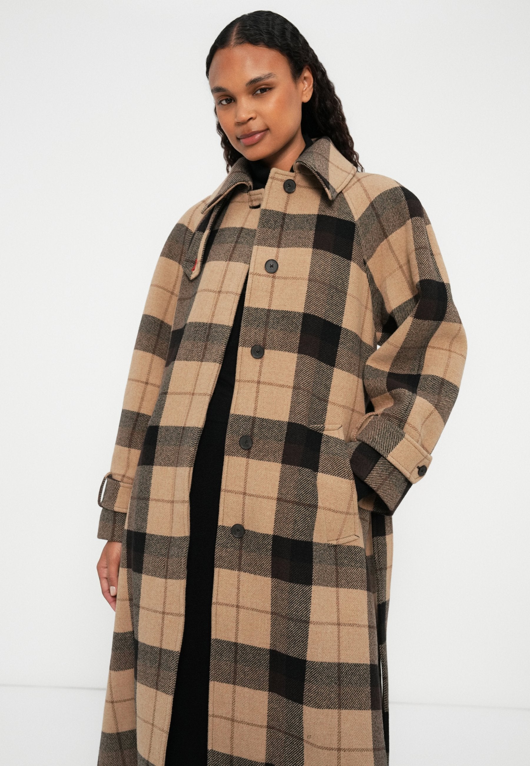CHECK BELTED COAT Media 5