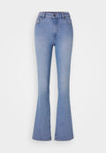 Hellblaue weit geschnittene Jeans aus Denim, mit hohem Bund und klassischem Fünf-Taschen-Design sowie dezenten Stichdetails.