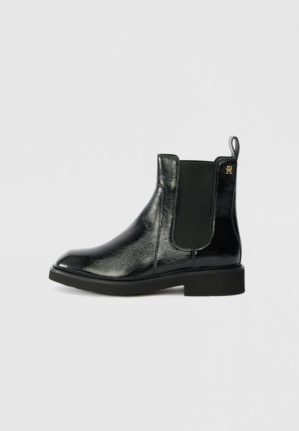 Tommy Hilfiger PATENT CRINKLE LEATHER CHELSEA BOOTS - Classic ankle boots - black