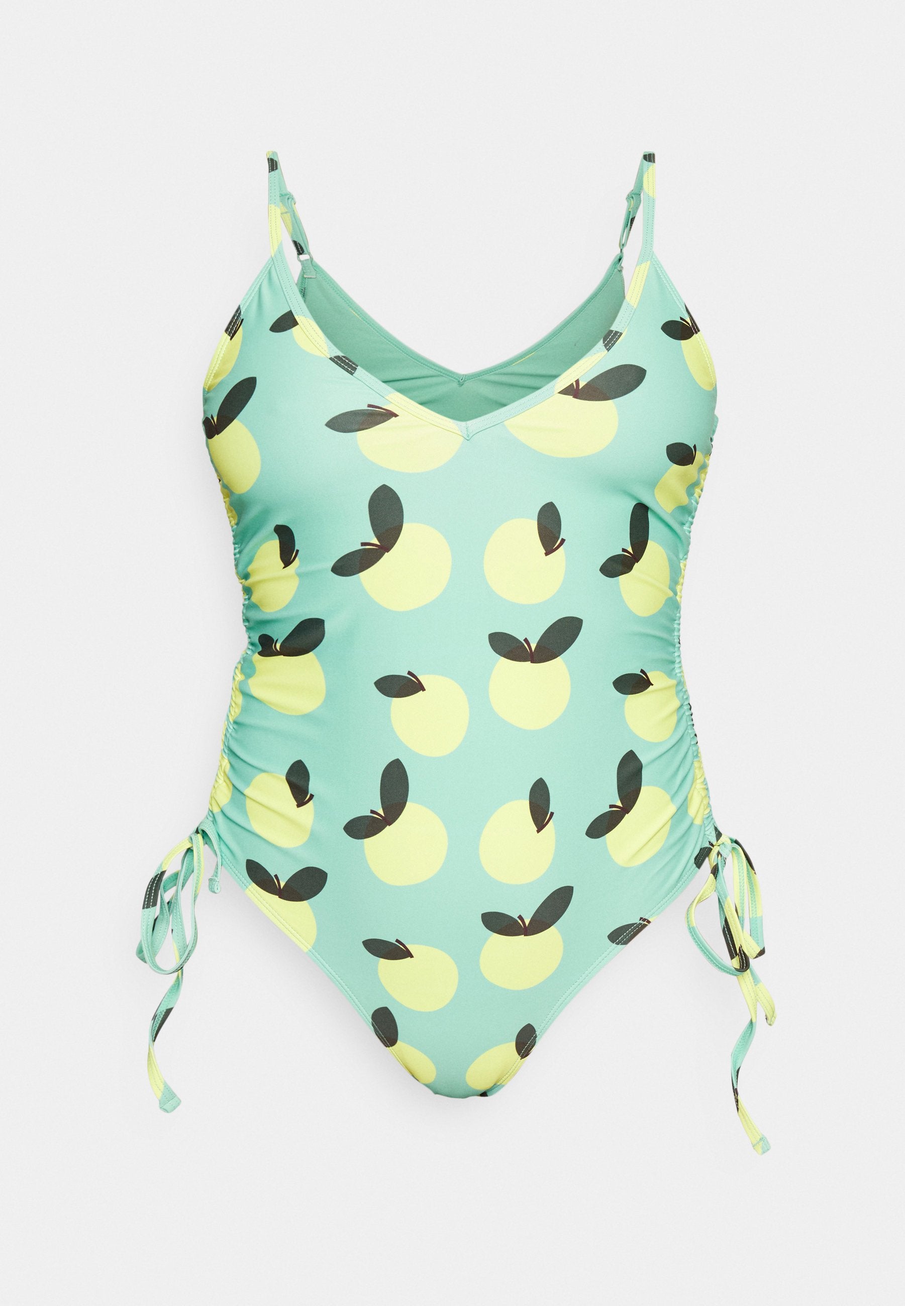 We Are We Wear NICOLA GATHERED SIDE PLUNGE SWIMSUIT IN LEMON PRINT