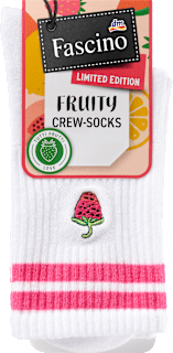 Crew Socken mit Himbeeren-Stickerei weiß Gr. 39-42 Fascino