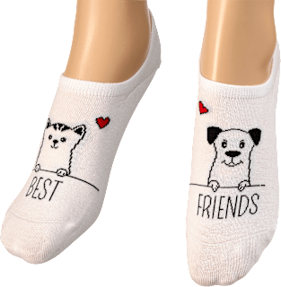 Füßlinge mit Katze- & Hund-Motiv weiß Gr. 35-38 Fascino