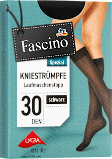 Kniestrümpfe laufmaschenresistent schwarz Gr. 39-42, 30 DEN Fascino