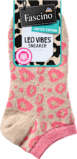 Sneakersocken mit Leo-Muster & Lurex-Bund beige & pink Gr. 39-42 Fascino