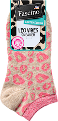 Sneakersocken mit Leo-Muster & Lurex-Bund beige & pink Gr. 39-42 Fascino