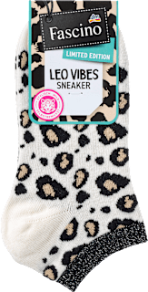 Sneakersocken mit Leo-Muster & Lurex-Bund weiß & schwarz Gr. 39-42 Fascino
