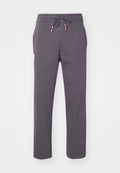 Graue Sweatpants aus weichem Stoff mit elastischem Bund und Kordelzug, Seitentaschen und geradem Beinschnitt.