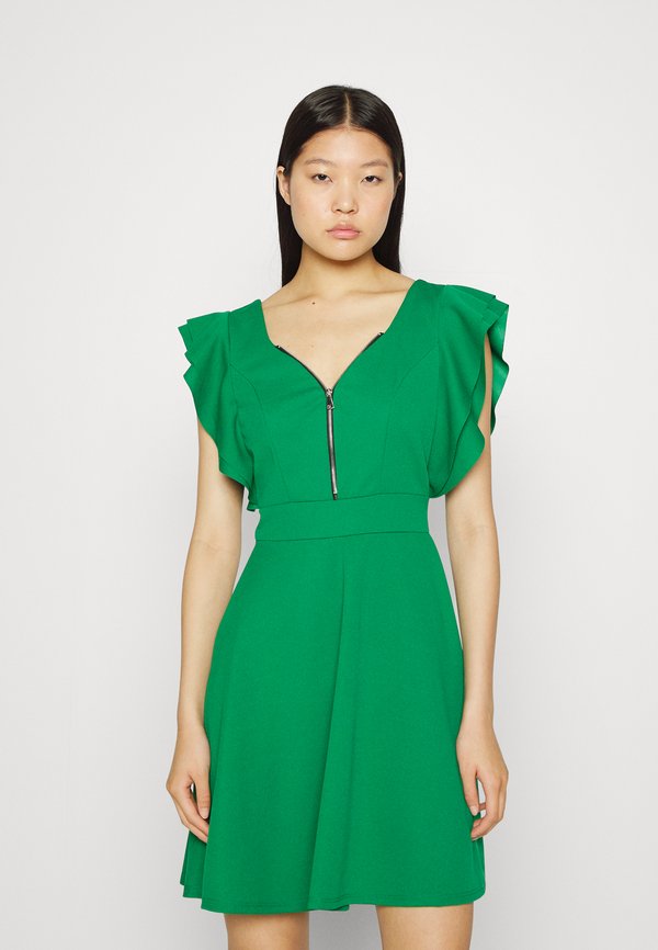 WAL G. DANYA RUFFLE SLEEVE ZIP SKATER DRESS