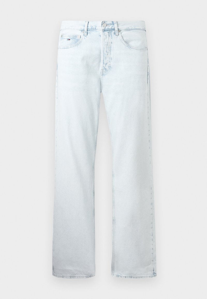 Hellblaue Jeans aus Denim mit geradem Bein, fünf Taschen und einem regulären Bund. Der Stoff hat eine weiche Textur mit leichter Ausbleichung.
