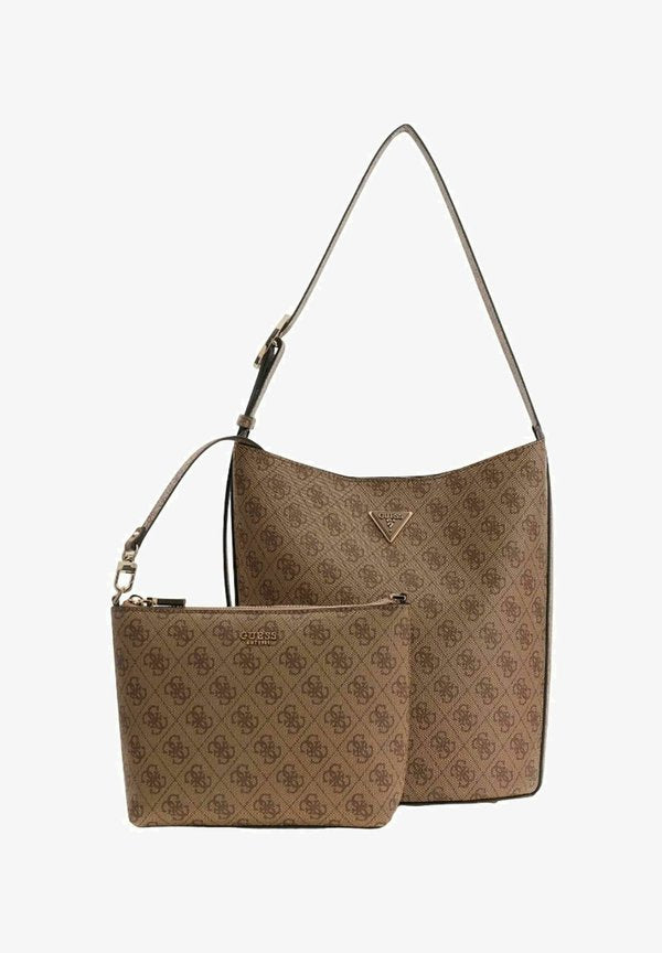 Guess MERIDIAN BUCKET - Handbag - latte logo