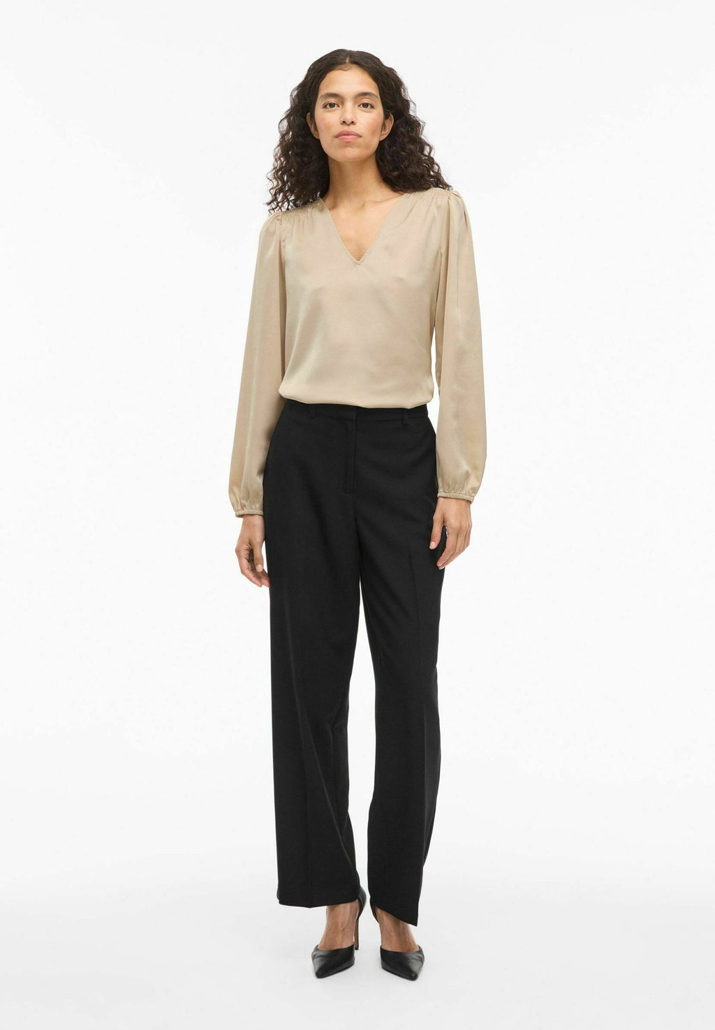 VILA VIELLETTE L/S SMOCK SATIN TOP - NOOS