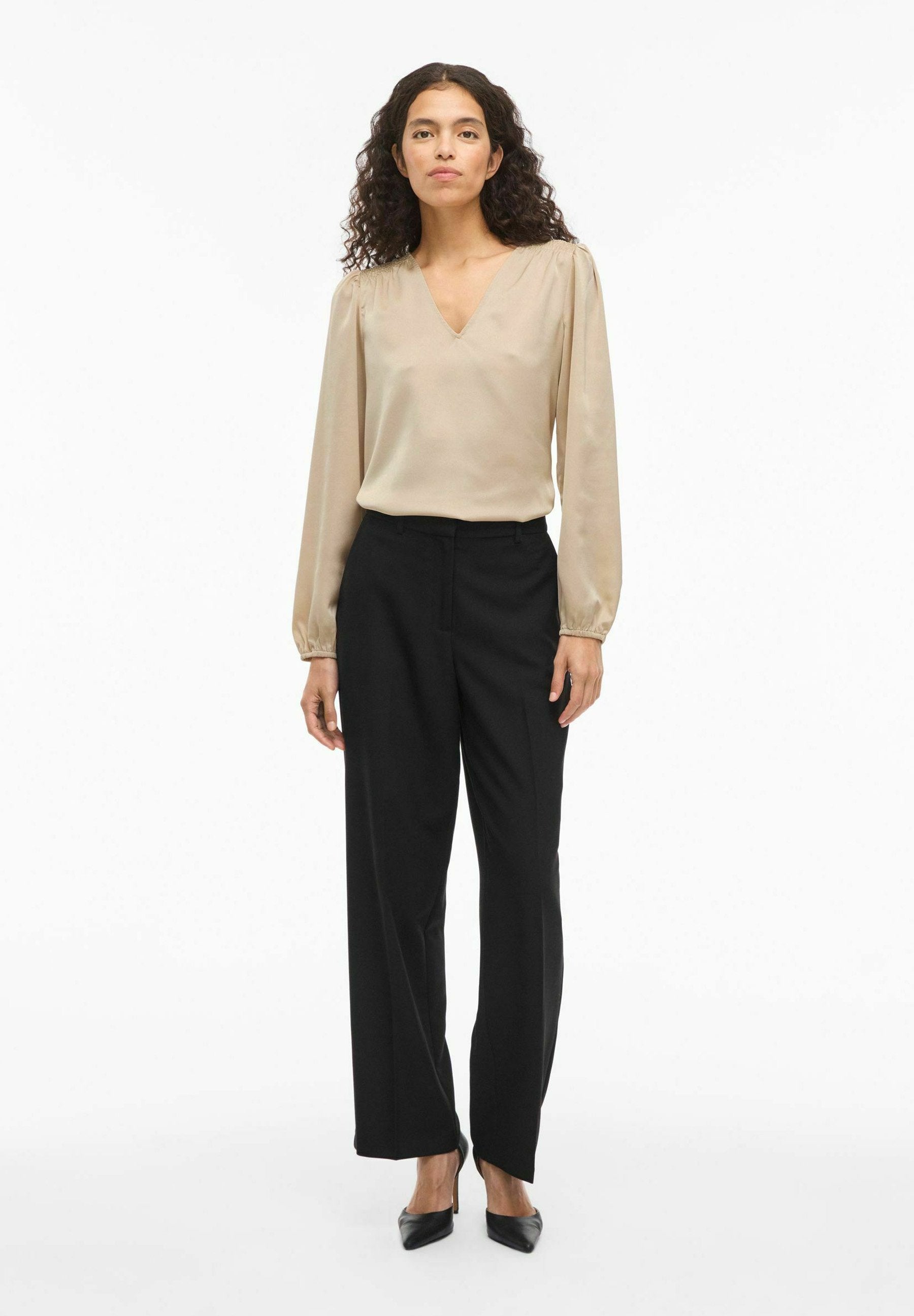 VILA VIELLETTE L/S SMOCK SATIN TOP - NOOS