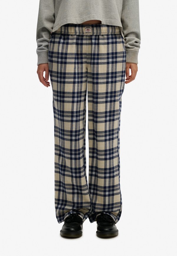 Superdry & Co CHECK ELASTIC - Trousers - cream navy check