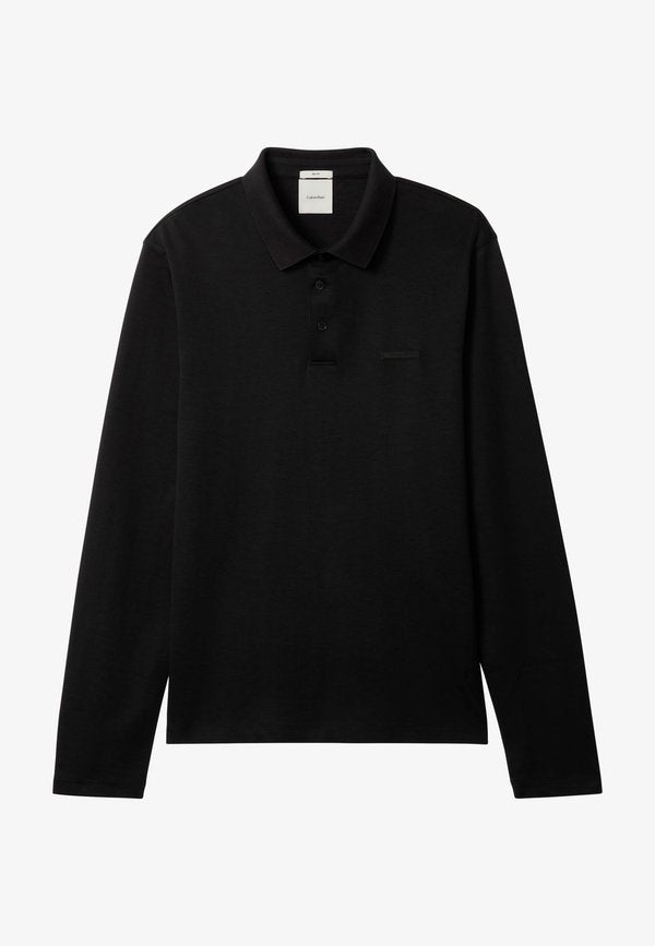 Calvin Klein SUPIMA LOGO PATCH  - Long sleeved top - black