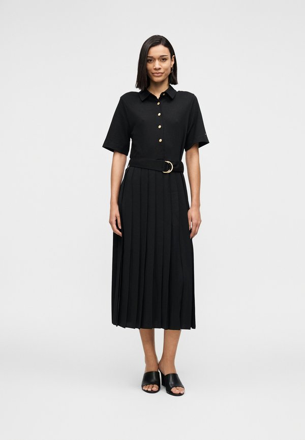 Tommy Hilfiger GOLD-TONE BUTTON BELTED MINI FLARE DRESS - Shirt dress - black