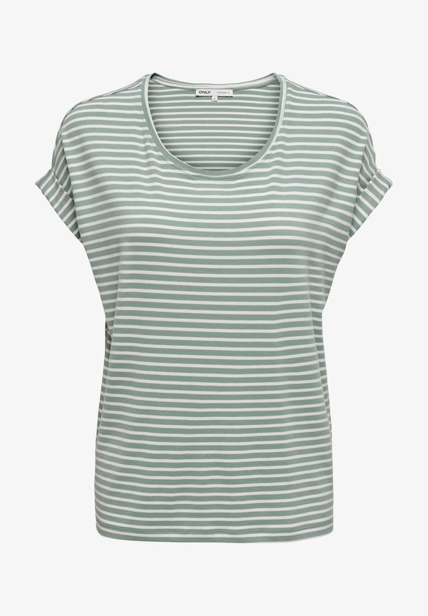 ONLY ONLMOSTER STRIPE S/S O-NECK  - Print T-shirt - jadeite/cloud dancer