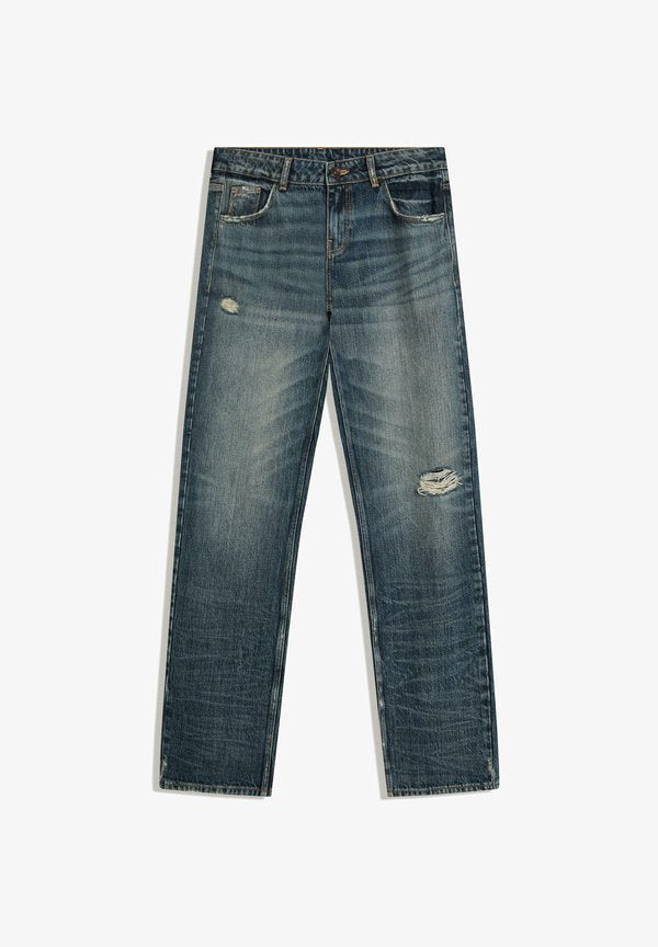 Bershka TROUSERS - Straight leg jeans - dark blue