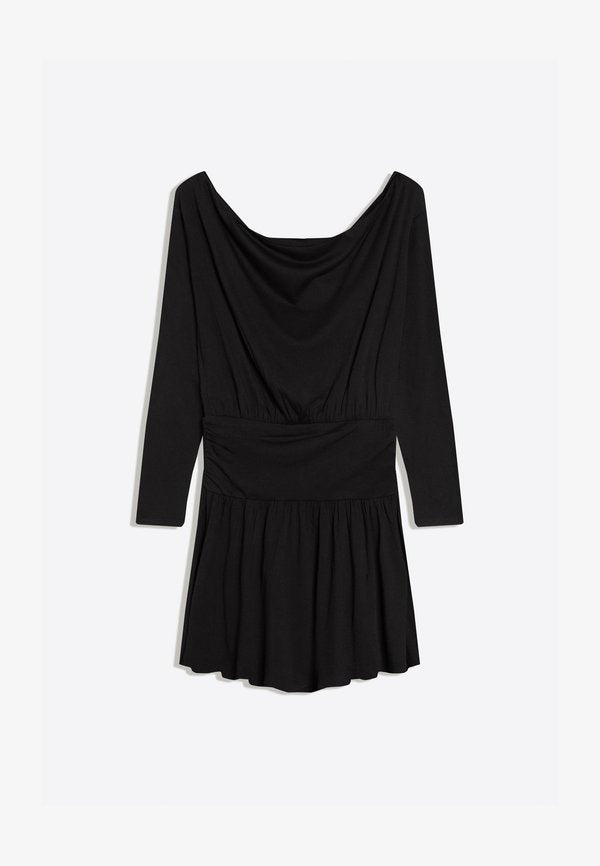 Bershka BELTED LONG-SLEEVE PRINT- MINI - Day dress - black