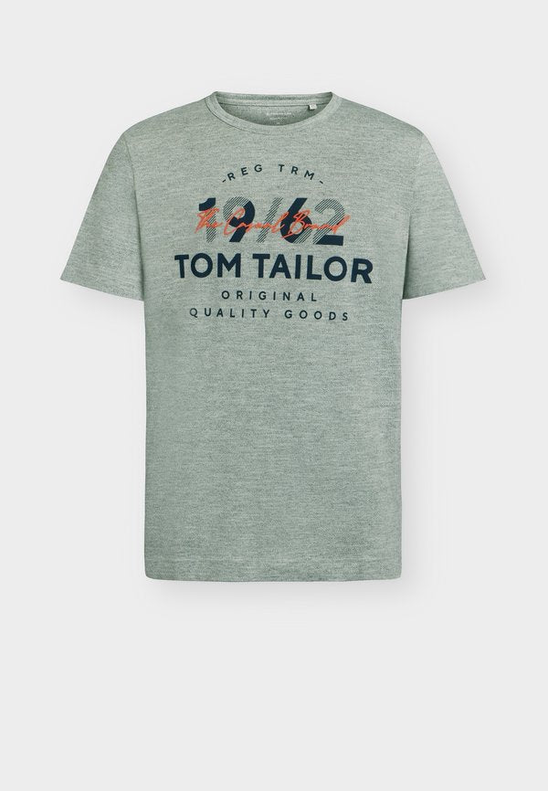 TOM TAILOR FINE STRIPE - Print T-shirt - green navy injected
