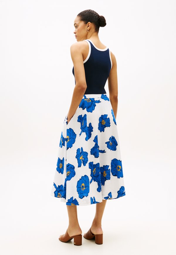 Tommy Hilfiger PLEATED LINEN BLEND MIDI A-LINE SKIRT
