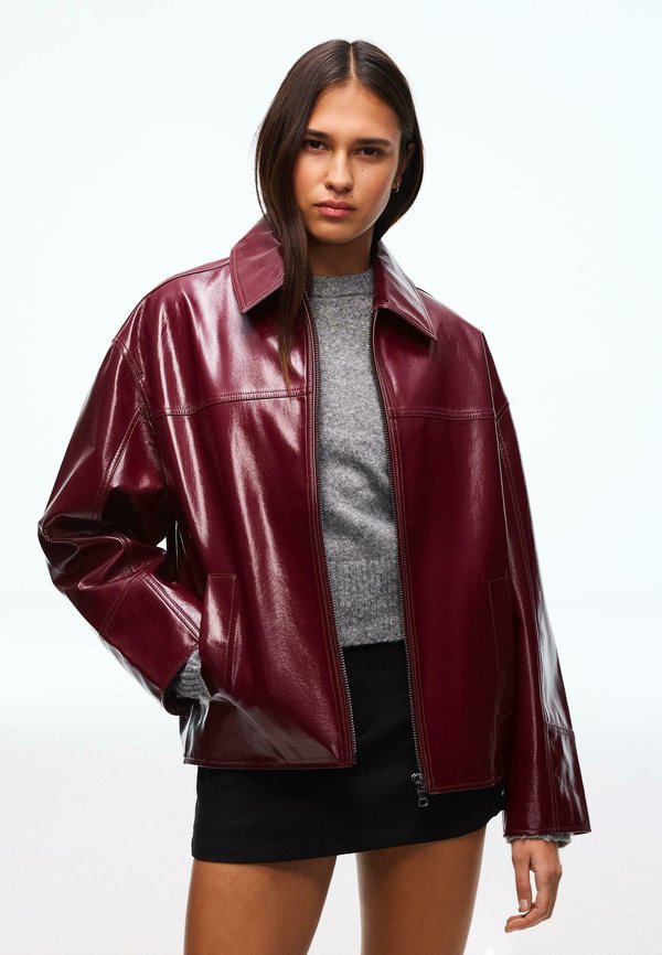 Bershka TRUCKER - Faux leather jacket - red