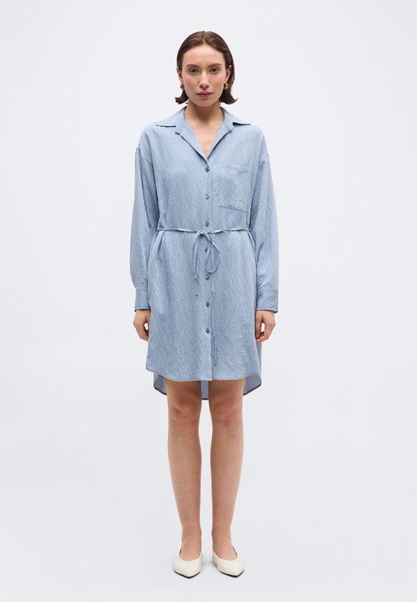 Marc O'Polo SHIRT DRESS ROUND HEM BELT COLLAR SLEEVE STRUCTURED STRIPE