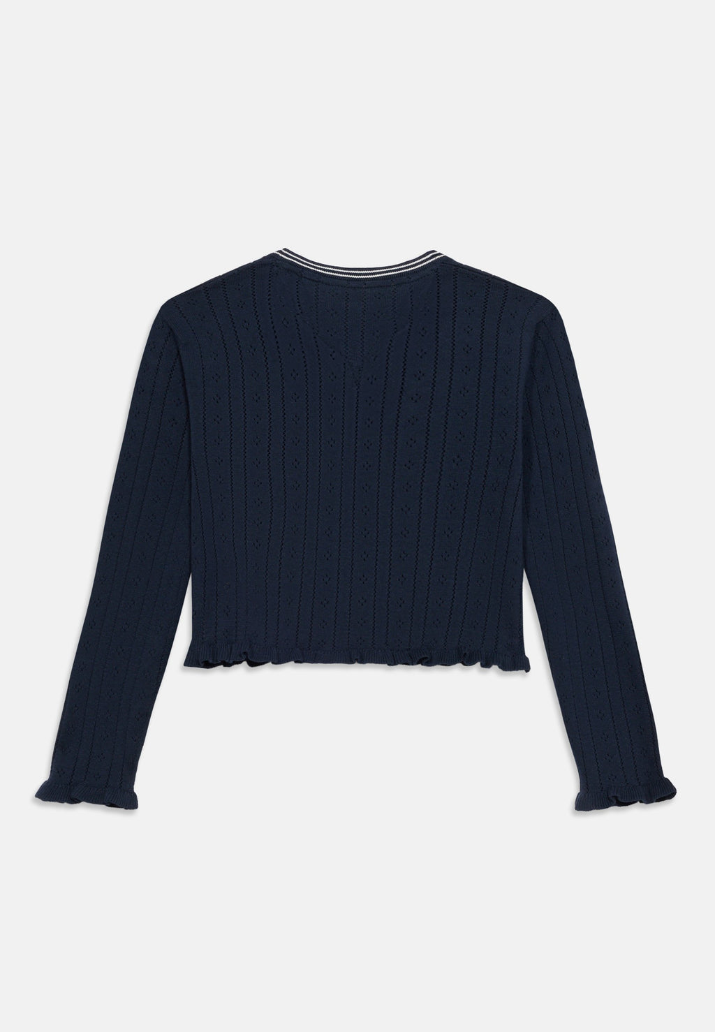 POINTELLE RUFFLE TRIM V-NECK CARDIGAN Media 6
