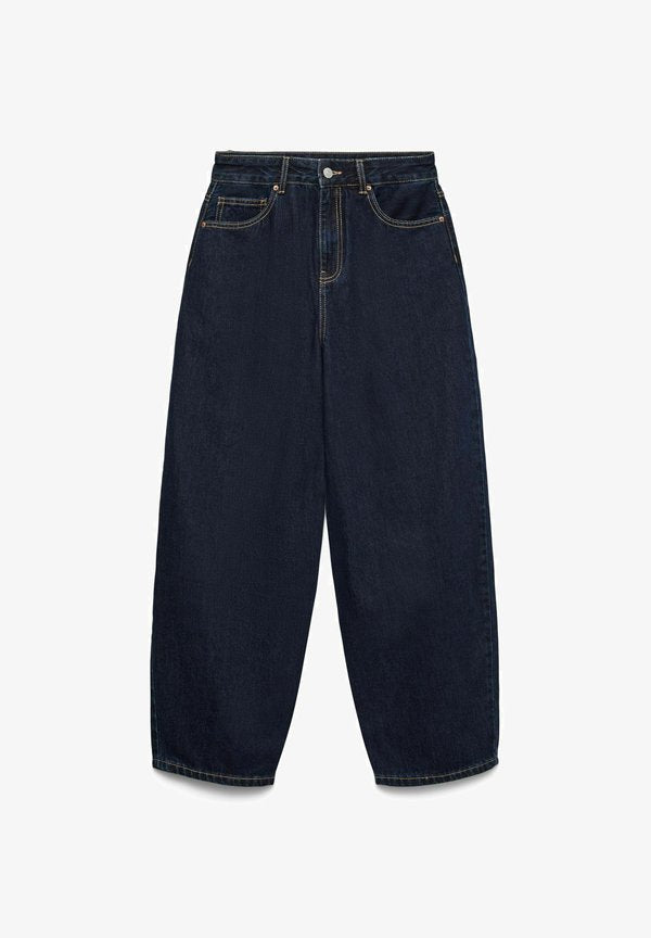 Vero Moda JEANS VMBILLIE HIGH RISE BARREL FIT JEANS - Wide Leg - dark blue denim