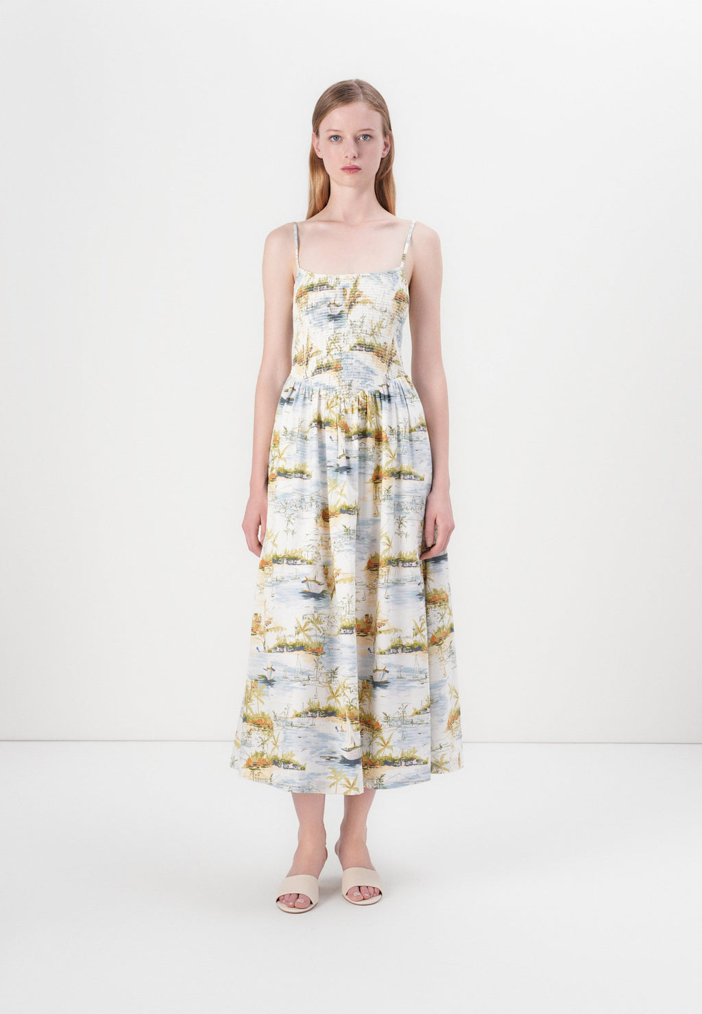 Abercrombie & Fitch SMOCKED DIP WAIST MIDI DRESS