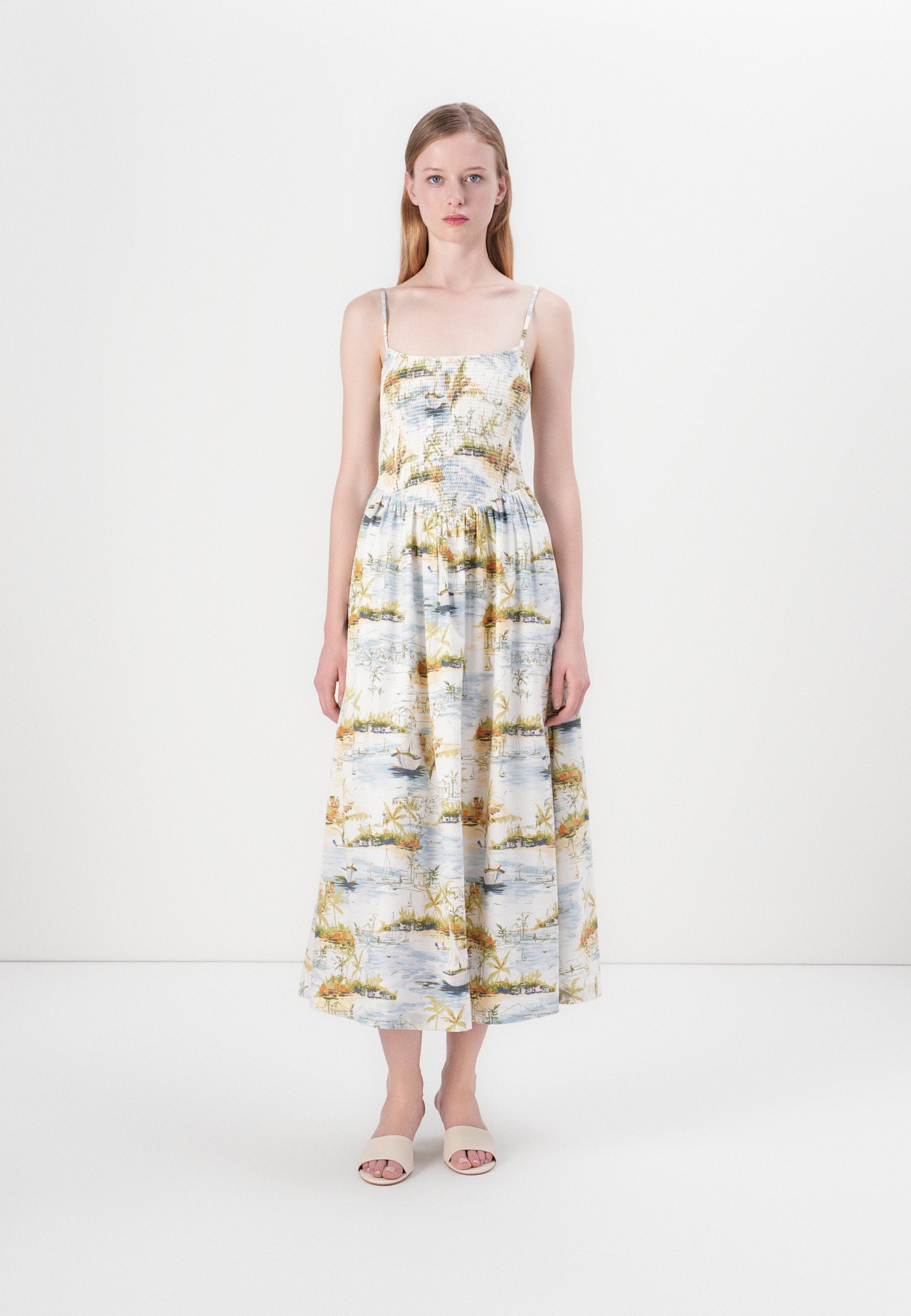 Abercrombie & Fitch SMOCKED DIP WAIST MIDI DRESS