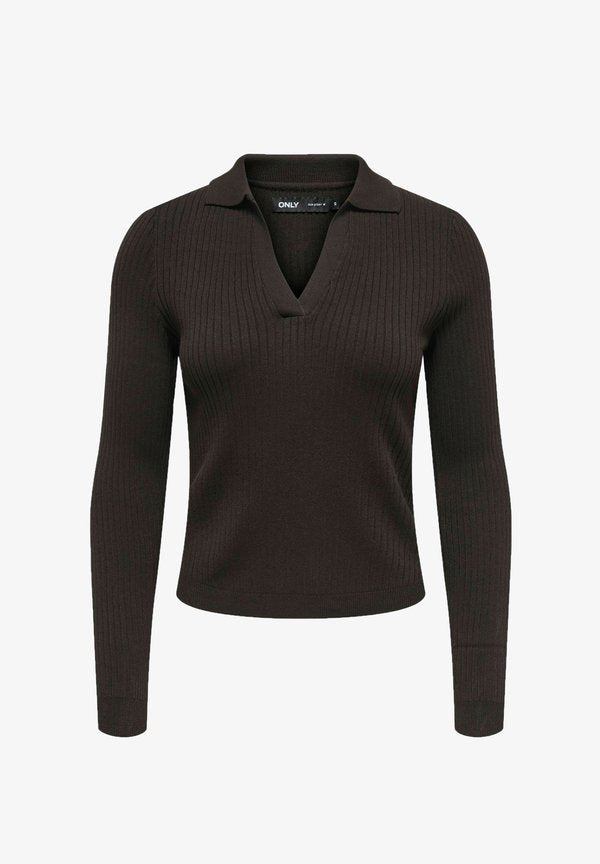 ONLY ONLKAYA LS POLO V-NECK PULLOVER EX KNT - Jumper - chocolate torte
