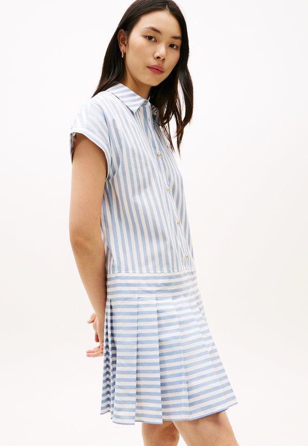 Tommy Hilfiger GOLD-TONE BUTTON RELAXED MINI SHIRT DRESS - Shirt dress - ecru/brisk blue