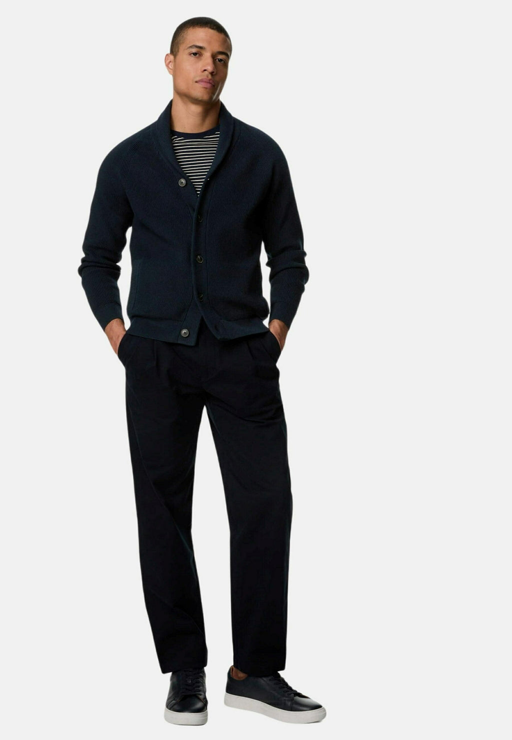Marks & Spencer Cotton Blend Ribbed Shawl Collar