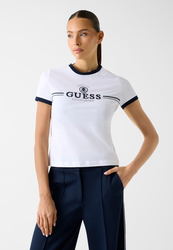 Guess BESTICKTES LOGO - Print T-shirt - weiß