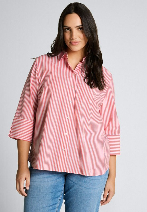 TOM TAILOR PLUS SIZE -MIT STREIFENMUSTER - Button-down blouse - soft coral white thin stripe