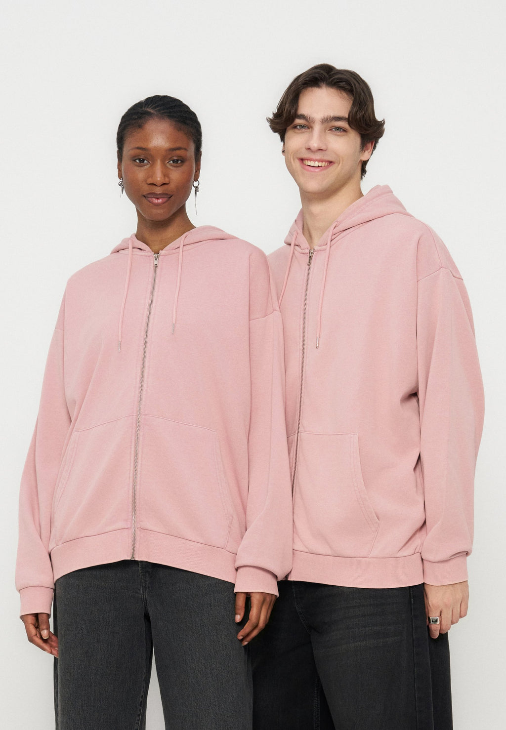 YOURTURN OVERSIZED FIT WASHED ZIP-UP HOODIE