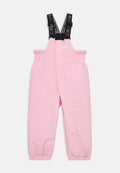 Rosa wasserdichte Latzhose mit verstellbaren schwarzen Trägern, elastischem Bund und Bündchen. Mit einem seitlichen Logo und einem geraden Schnittdesign.