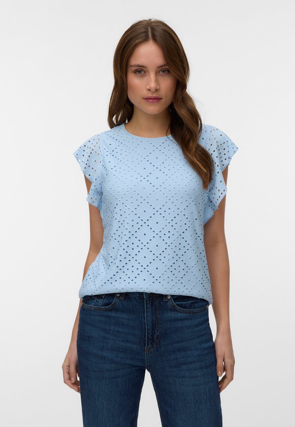 Vero Moda VMTASSA FRILL - Print T-shirt - cashmere blue