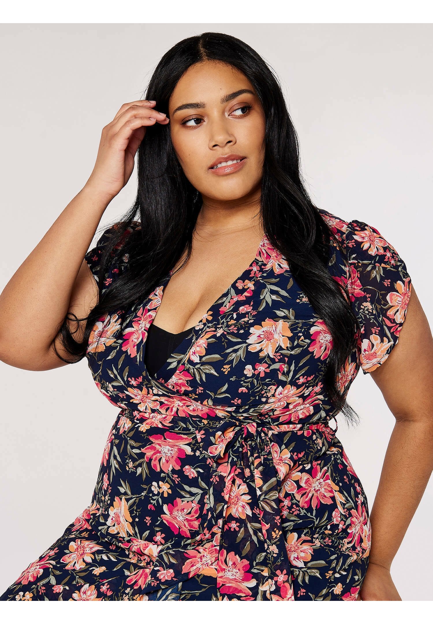 Apricot CURVE FLORAL WRAP MIDI