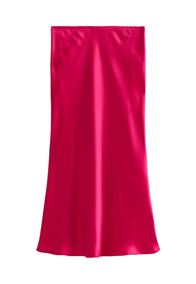 Fuchsia Satinrock in gerader Form, bodenlang mit glatter, glänzender Textur und ohne sichtbare Muster oder Verzierungen.