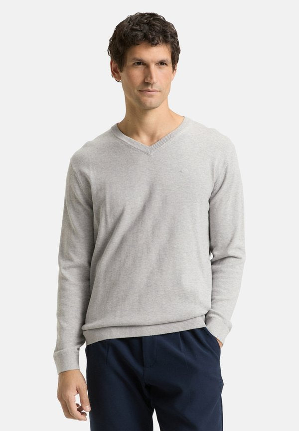 TOM TAILOR PULLOVER V-NECK - Jumper - grau-meliert