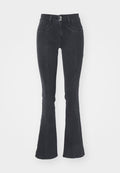 ONLY ONLWAUW MID WAIST PLEAT - Flared Jeans - washed black