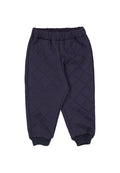 Navy ausgepolsterte Hose mit einem Rautenmuster, elastischem Bund und gerippten Bündchen für eine enge Passform. Hergestellt aus einem weichen, strukturierten Stoff.